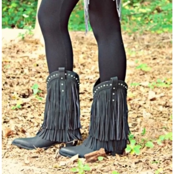 black fringe cowboy boots